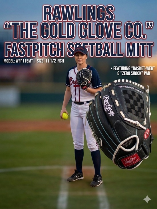 Rawlings Accessories - RAWLINGS Fastpitch Softball Glove Women's 11.5" Leather Palm WFP115MT Black Teal